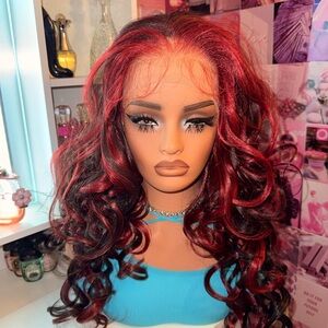 13x6 Lace Front Wig Black & Red Highlight Body Wave | Pre-Plucked | Free Part